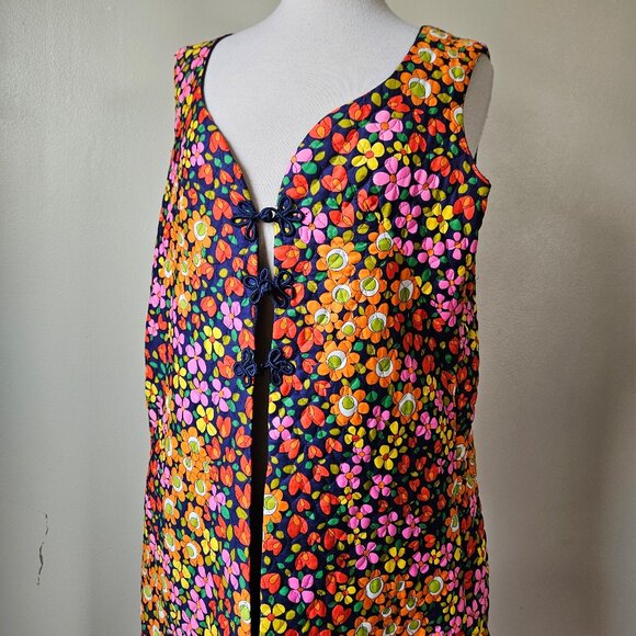 Vintage 70s Handmade Mod Floral Hippie Quilted Duster Vest Volup Plus Size XXL - Picture 2 of 6